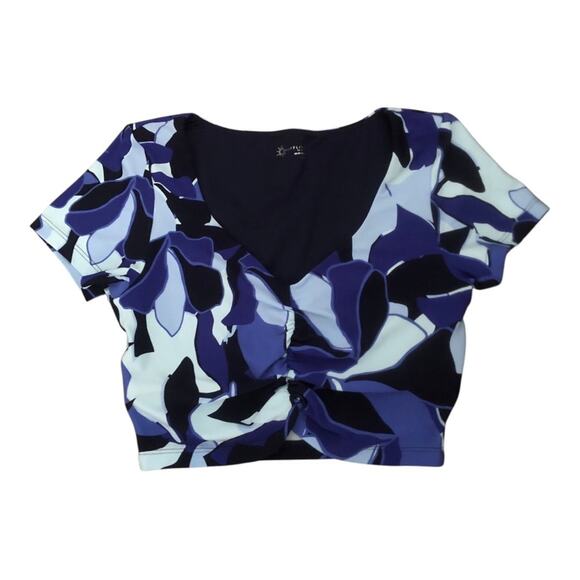 OFFLINE by aerie NWOT Women’s Real Me Ruched Crop T Shirt Small Blue Black Print - Picture 4 of 10